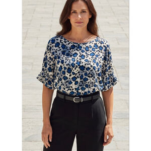 MTS Blue Leopard Print Blouse Size L